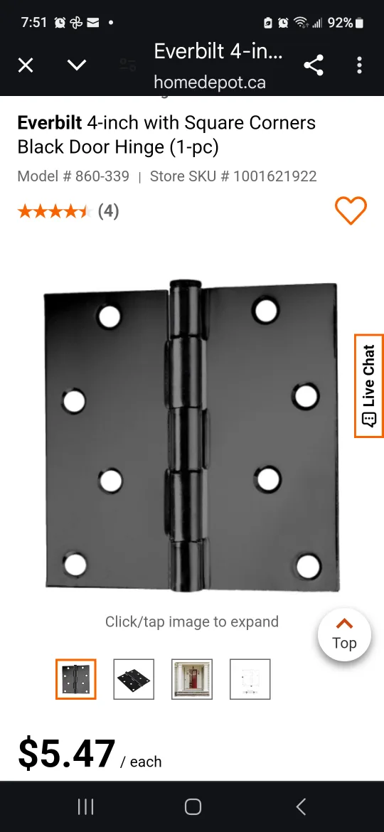 Builders Hardware 4" x 4" Door Hinges - Brass Plated image indicator(2)