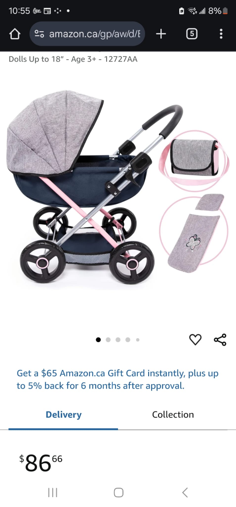 Doll Stroller - Pink and Grey