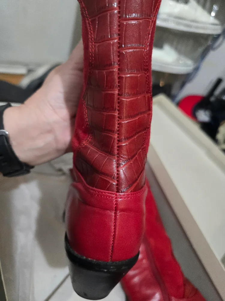 Women's Red Leather Cowboy Tall Boots  Size 9 image indicator(3)