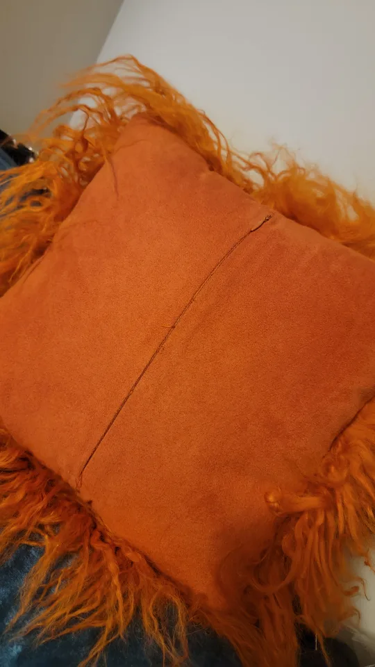 Burnt Orange Fluffy Alpaca fur shag Pillow image indicator(3)