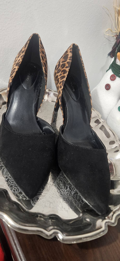 Black and Leopard Print Suede Heels - photo 5
