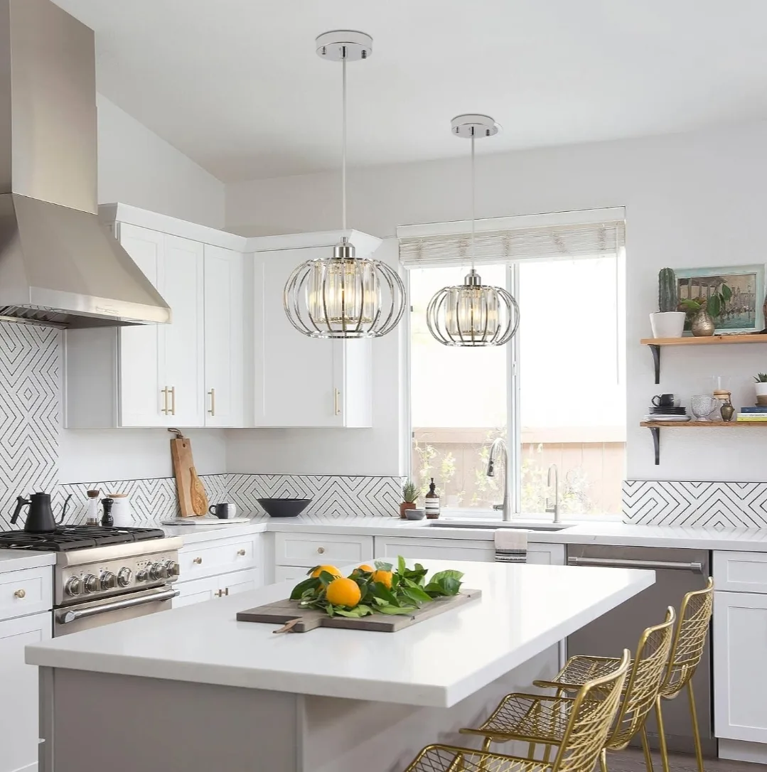 XSDeTu Chrome Crystal Pendant Light for Kitchen & Dining image indicator(2)