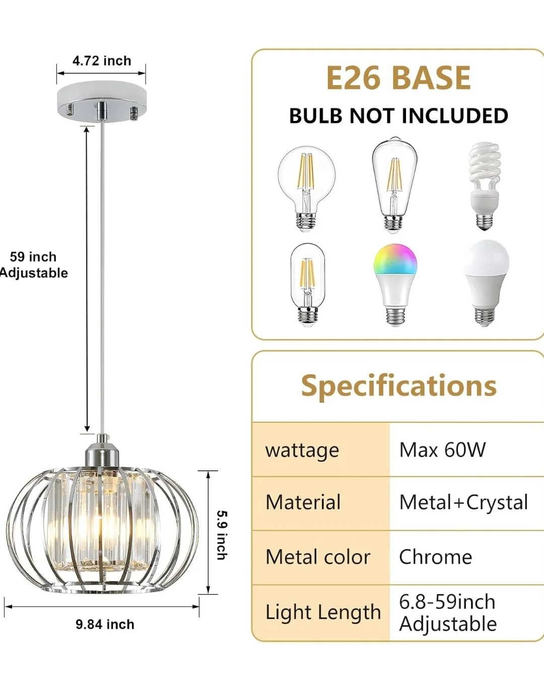 XSDeTu Chrome Crystal Pendant Light for Kitchen & Dining image indicator(4)