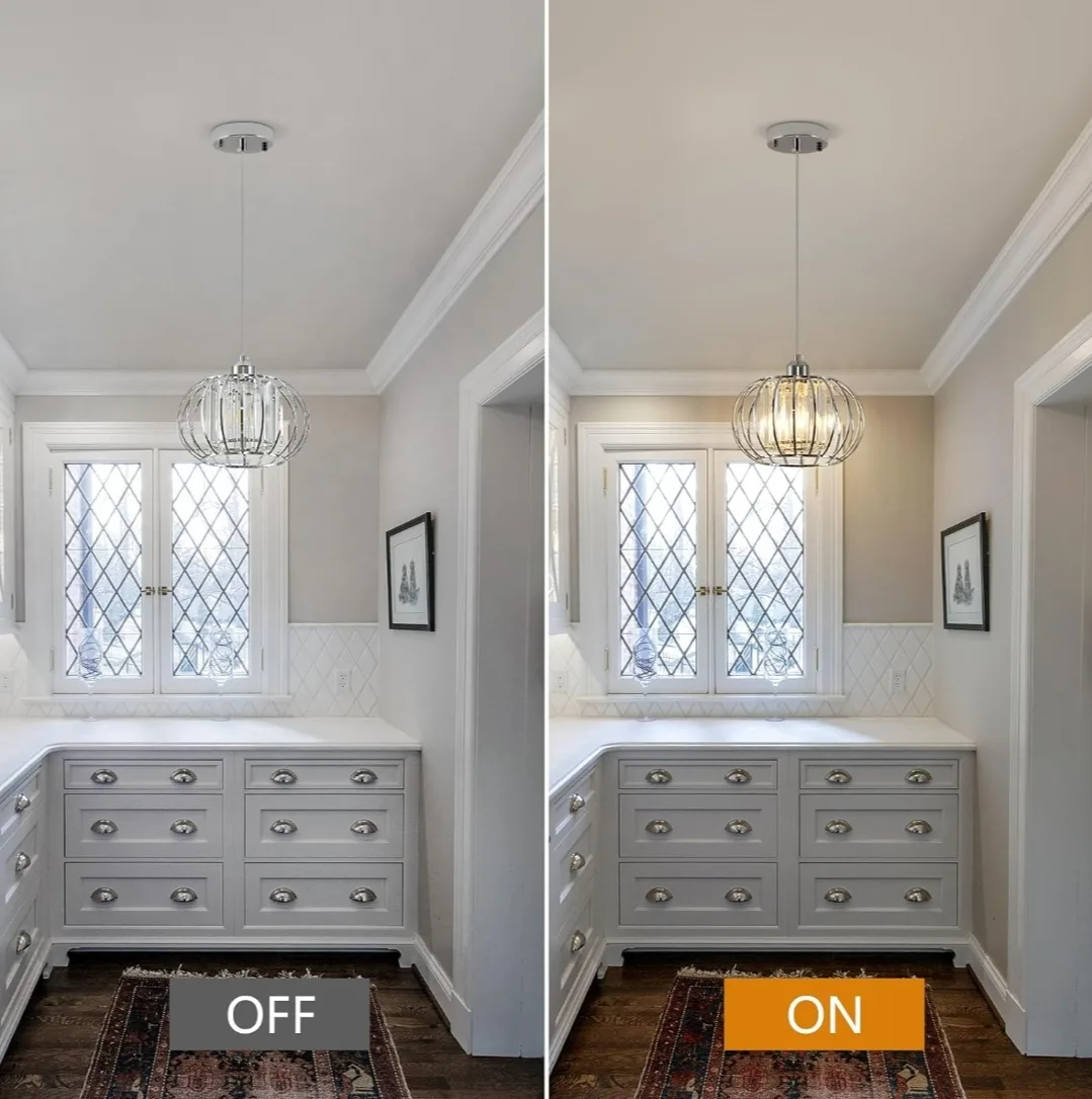 XSDeTu Chrome Crystal Pendant Light for Kitchen & Dining image indicator(5)