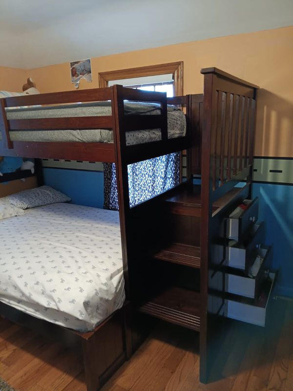 Full over Twin Bunk Bed with Stairs and Drawers