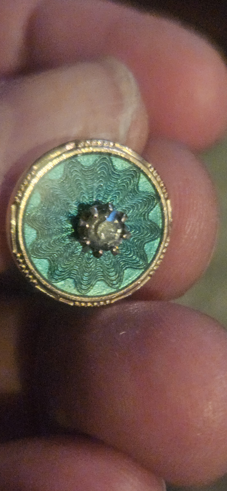 Vintage Gold Tone Green Enamel Rhinestone Clip On Earrings - photo 3