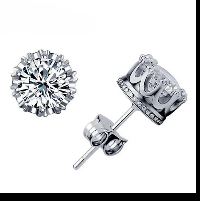 Silver Elegant Crown Stud Earrings