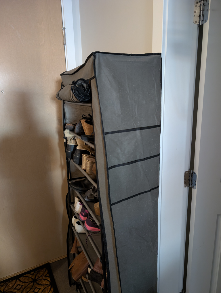 Grey Fabric Shoe Rack