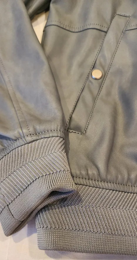 Zara Man Grey Leather(poliester) Bomber Jacket - Size L image indicator(3)