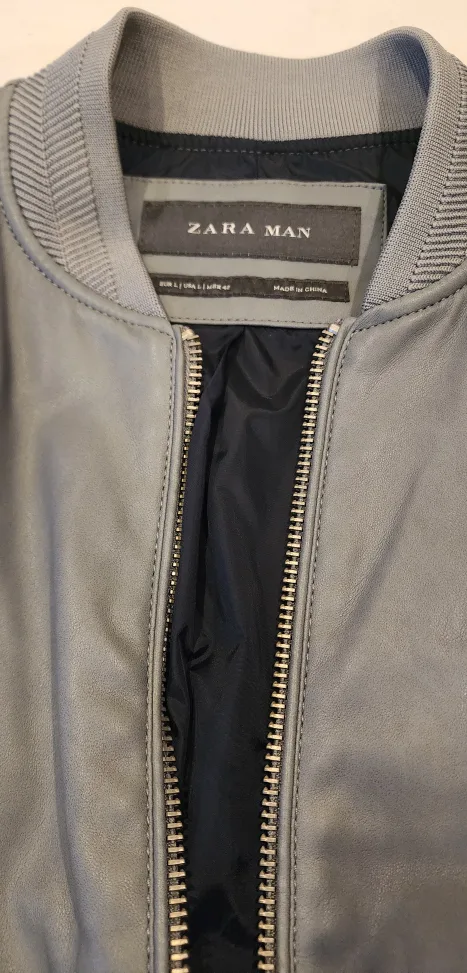 Zara Man Grey Leather(poliester) Bomber Jacket - Size L image indicator(5)