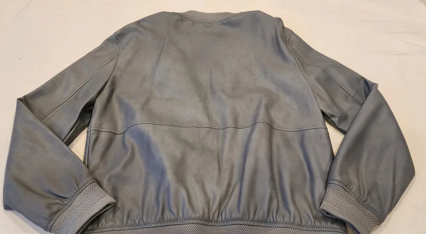 Zara Man Grey Leather(poliester) Bomber Jacket - Size L image indicator(8)