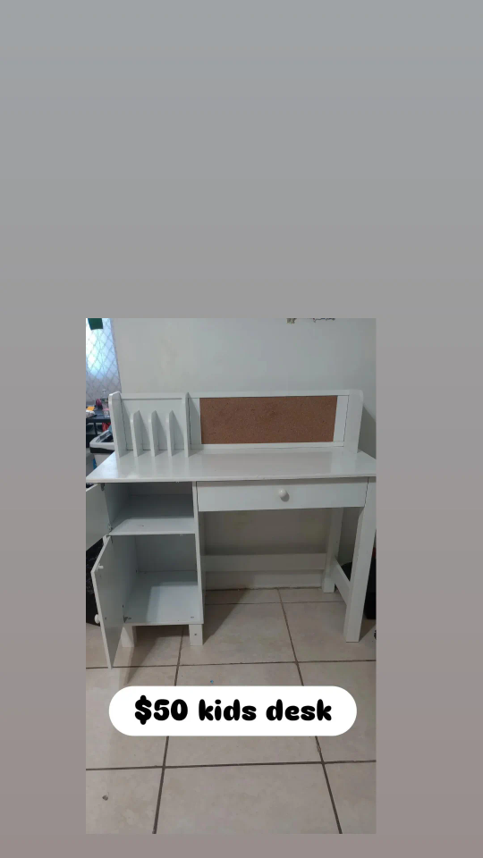 White Kids Desk with Storage and Bulletin Board