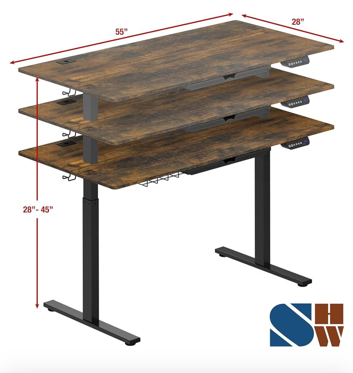 55-inch Electric Height Adjustable Standing Desk - Rustic Brown - photo 4