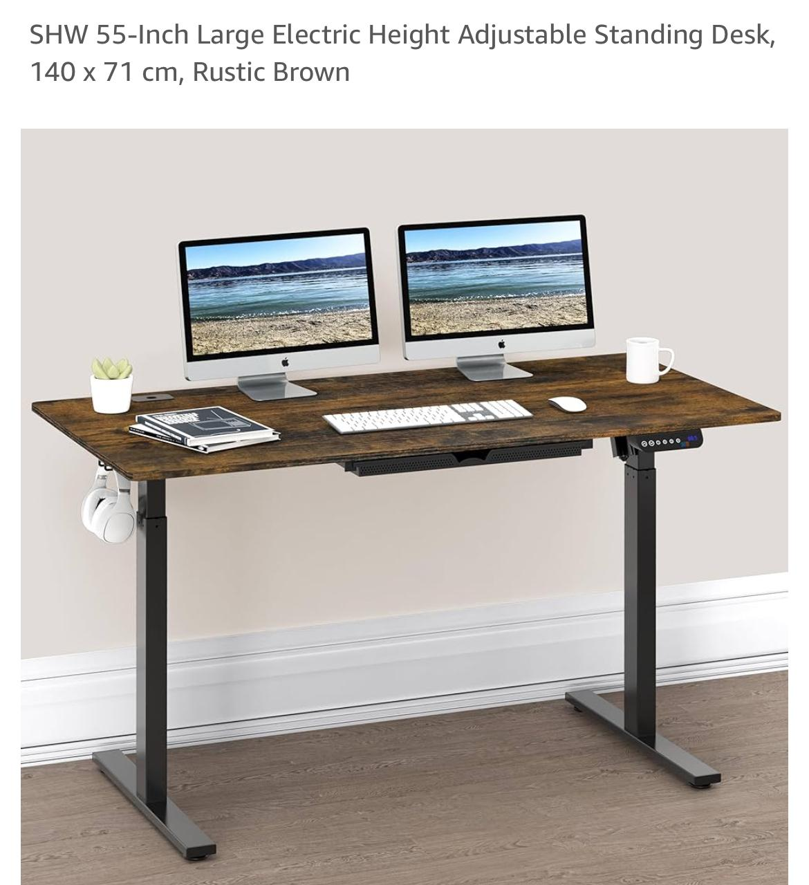 55-inch Electric Height Adjustable Standing Desk - Rustic Brown - photo 5