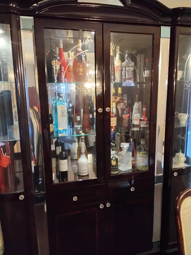 Elegant Dark Wood Bar Cabinet with Glass Doors - photo 2