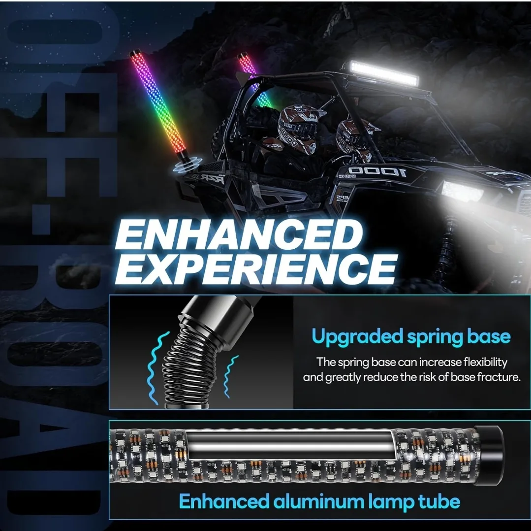 2PCS 3FT RGB LED Whip Lights w/ App & Remote for UTV/ATV image indicator(4)