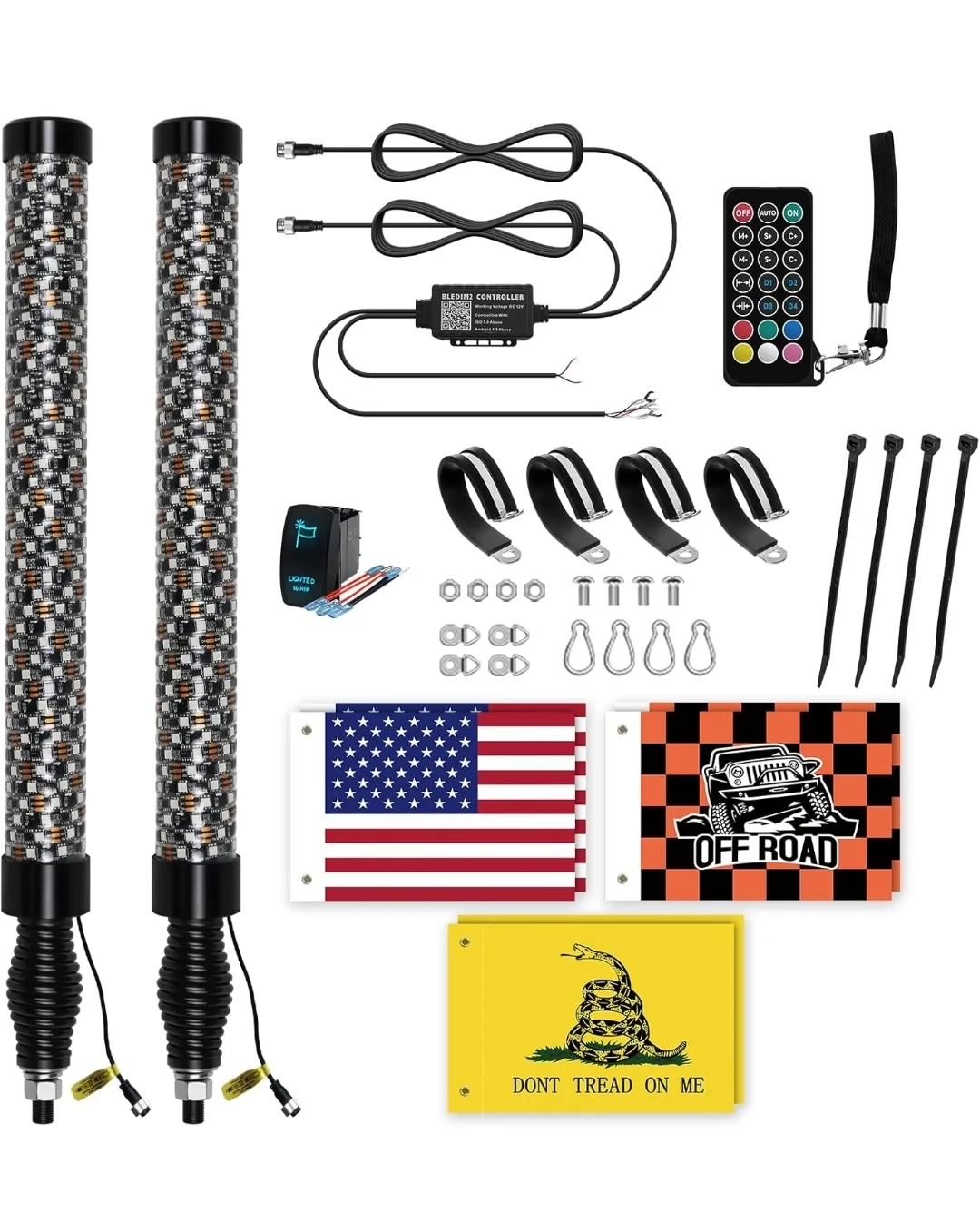 2PCS 3FT RGB LED Whip Lights w/ App & Remote for UTV/ATV image indicator(8)