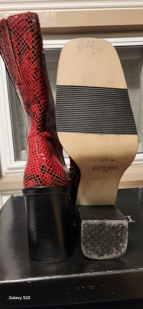 Red Snakeskin Block Heel Boots - photo 3