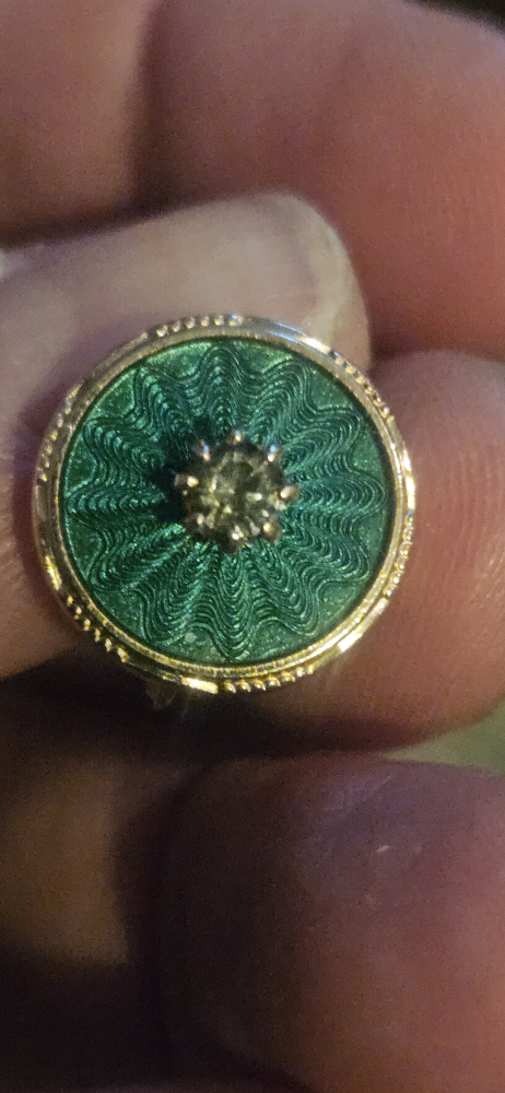 Vintage Gold Tone Green Enamel Rhinestone Clip On Earrings