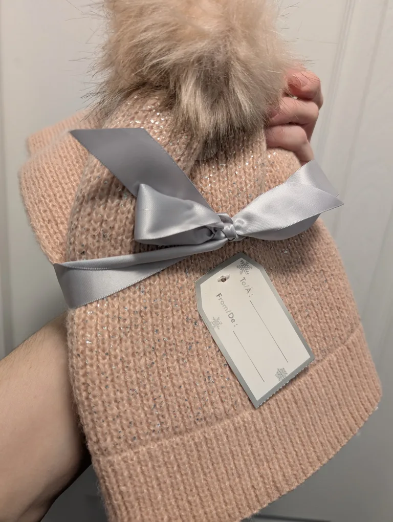 Pink Knit Hat and Scarf Set with Pom Pom image indicator(2)