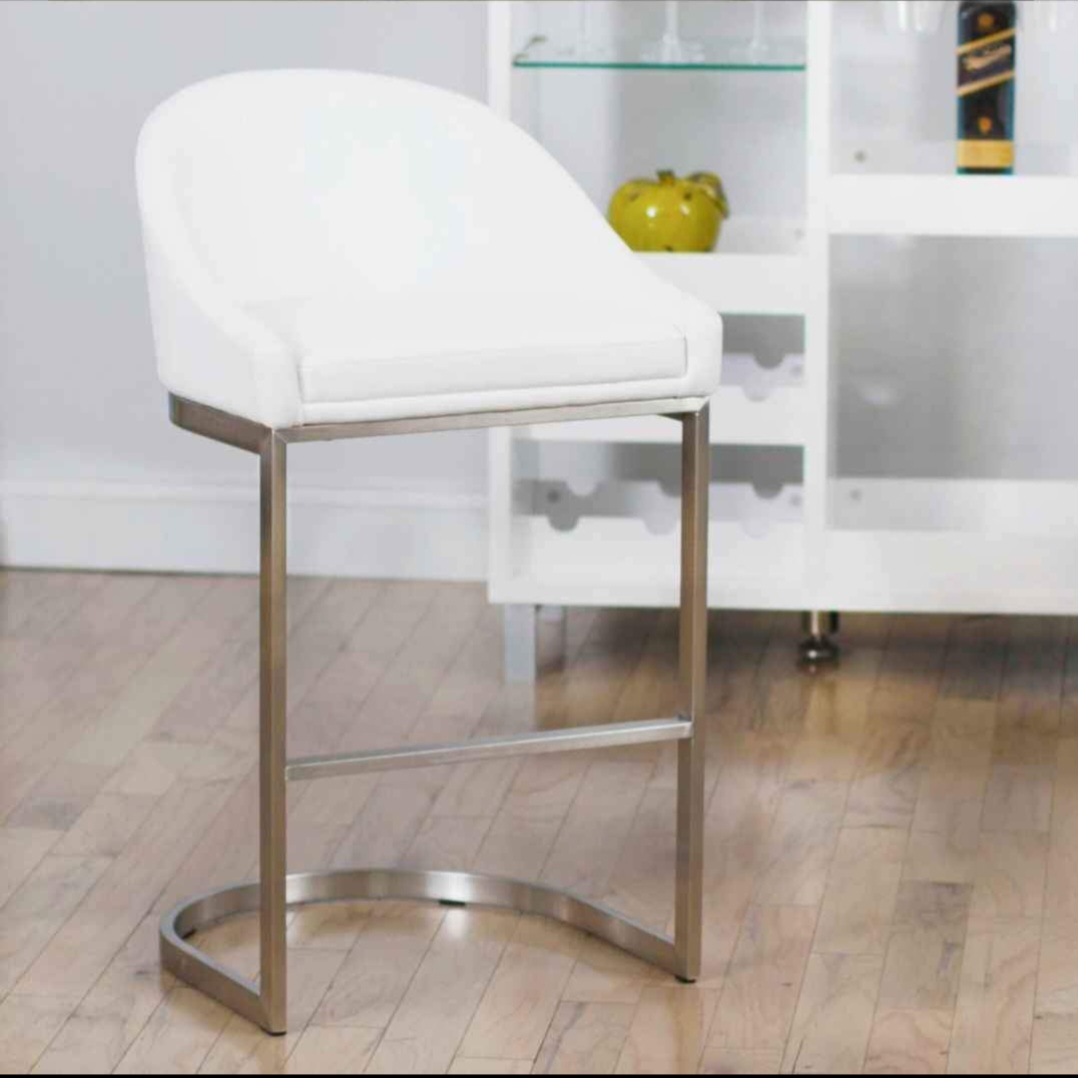 Set of 2 White Counter Stool with Brushed Stainless Steel Legs - photo 3