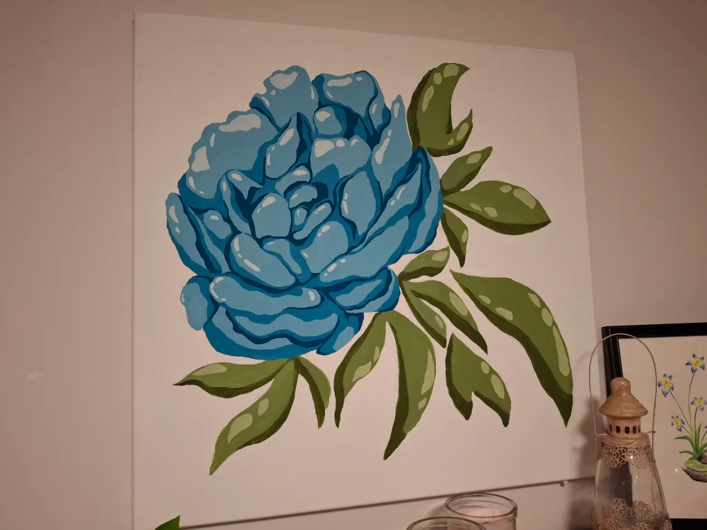 Original Blue Peony Painting on Canvas thumbnail