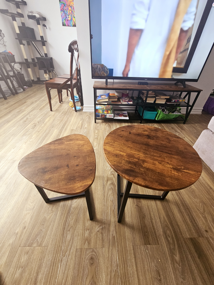 Rustic Brown Wood and Black Metal Nesting Coffee Tables - photo 2