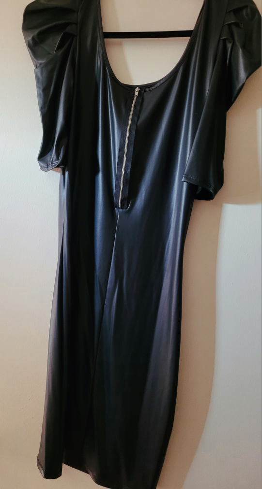 Black Faux Leather Dress with Puff Sleeves - photo 3