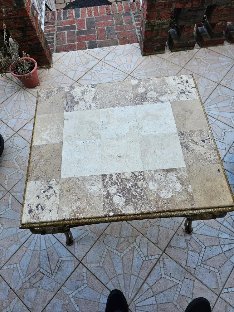 Wrought iron coffee table with marble top image indicator(3)