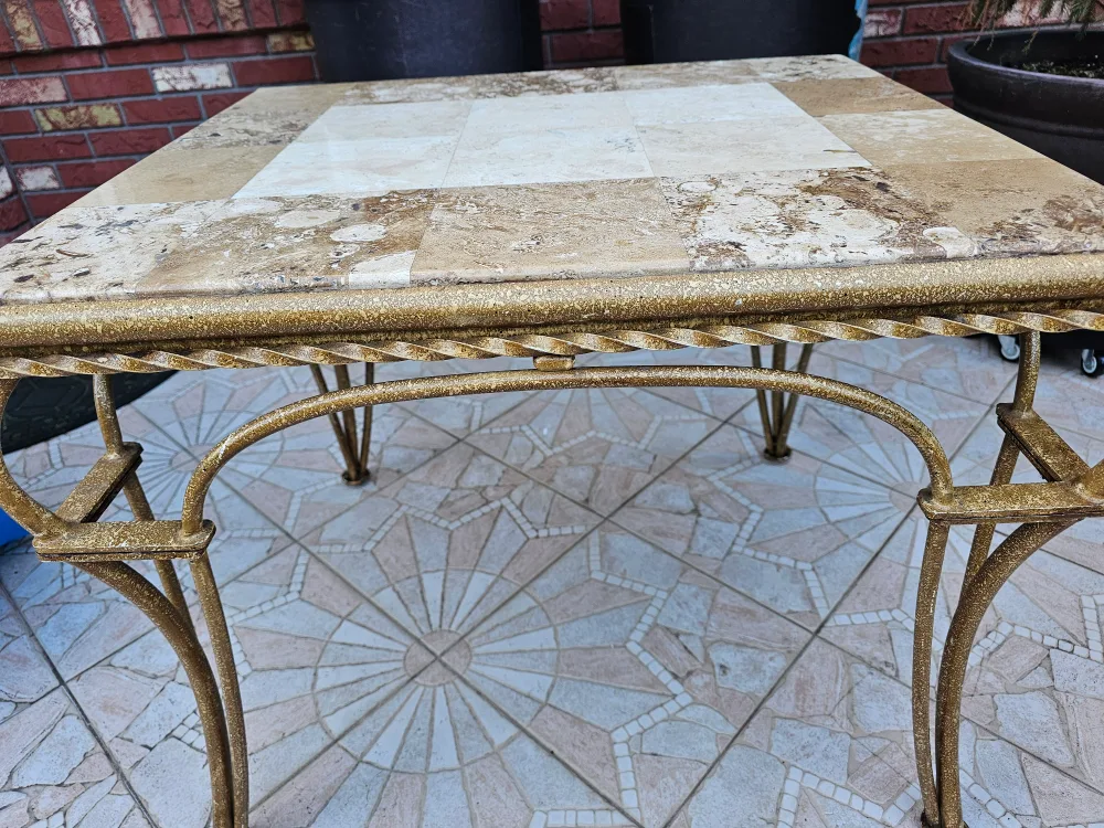 Wrought iron coffee table with marble top image indicator(4)