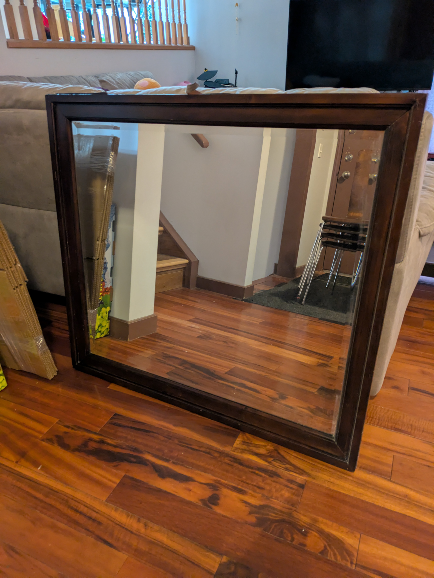 Large Square Wall Mirror with Dark Brown Frame
