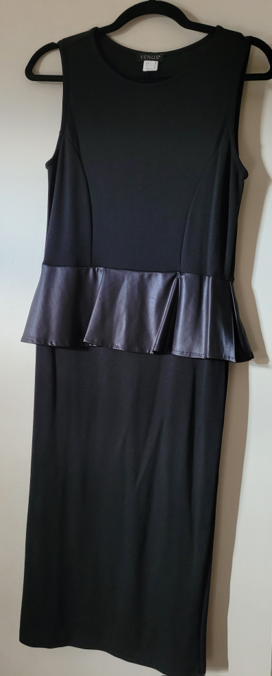 Black Dress with Faux Leather Peplum Style Detail - photo 3