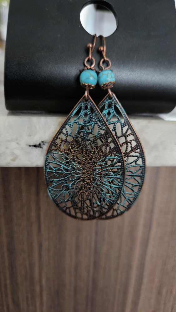 Teal and Copper Filigree Earrings - photo 3