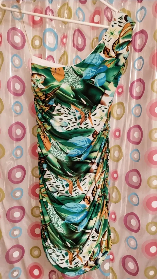 One Shoulder Tropical Print Dress image indicator(2)