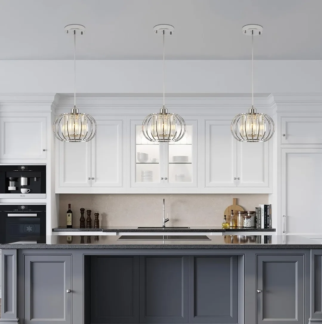 XSDeTu Chrome Crystal Pendant Light for Kitchen & Dining image indicator(8)