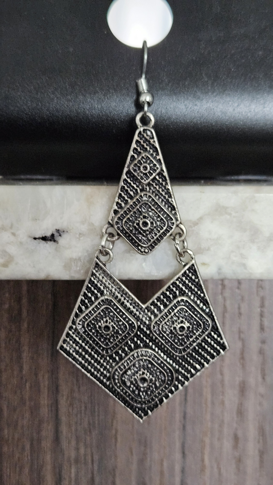 Silver Tone Geometric Drop Earrings