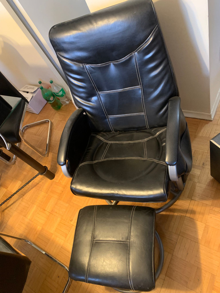Black Leather Recliner (Rocking) chair with Ottoman
