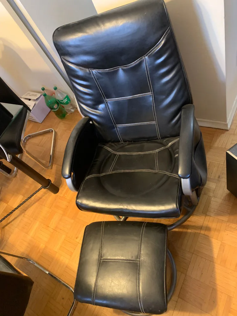 Black Leather Recliner (Rocking) chair with Ottoman thumbnail