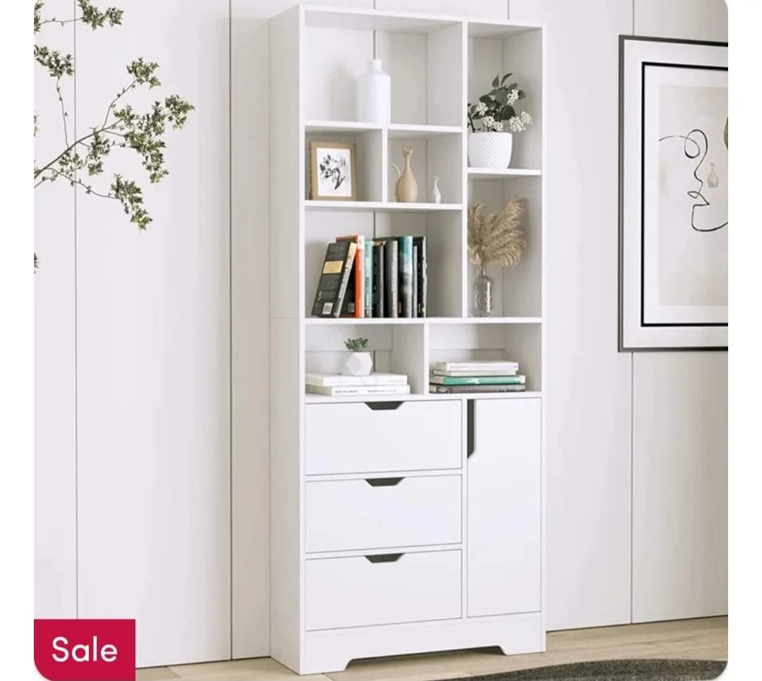 White Wooden Storage Cabinet with Shelves and Drawers image indicator(2)