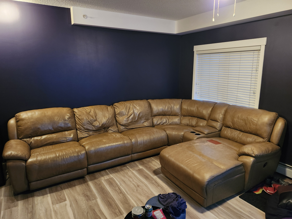 Beige Leather Reclining Sectional