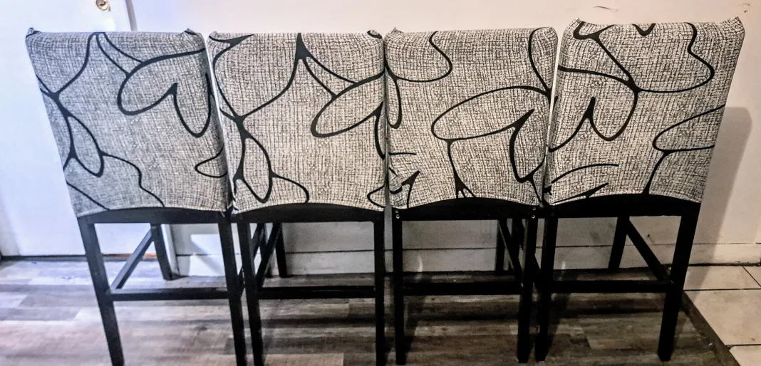 Set of Four Leather Black Bar Stools with Grey and Black Covers image indicator(2)