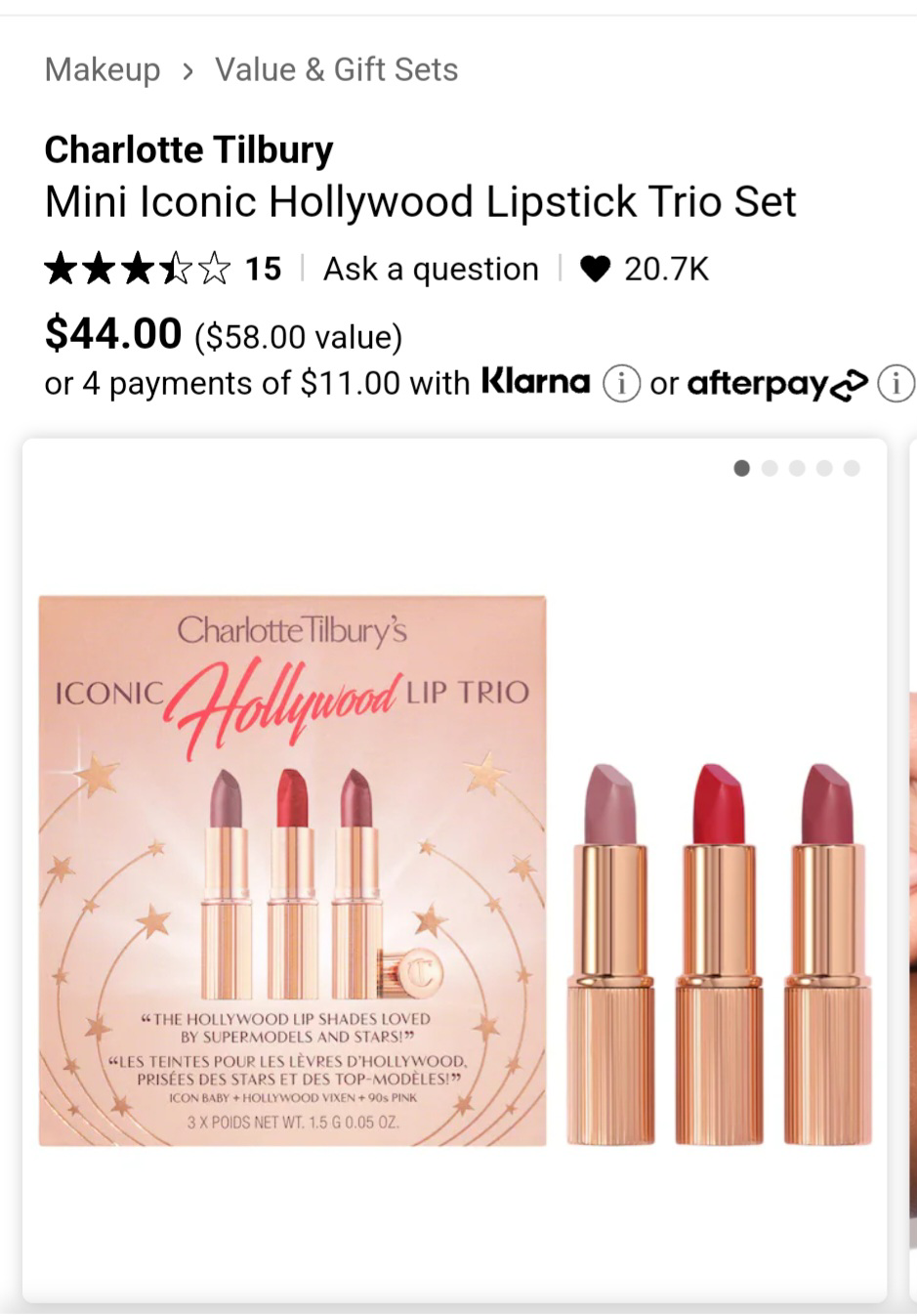 Charlotte Tilbury Mini Iconic Hollywood Lipstick Trio Set