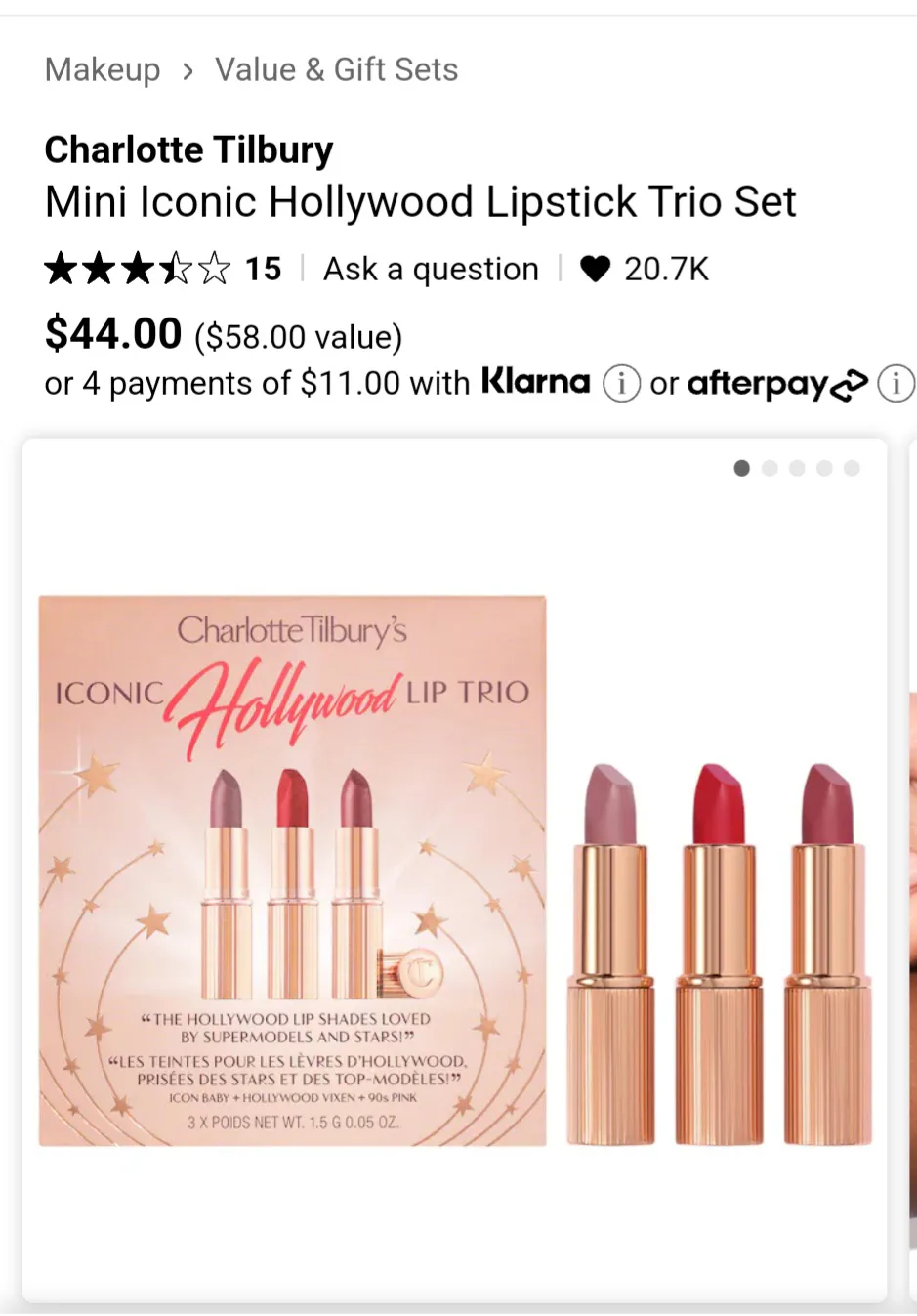 Charlotte Tilbury Mini Iconic Hollywood Lipstick Trio Set thumbnail