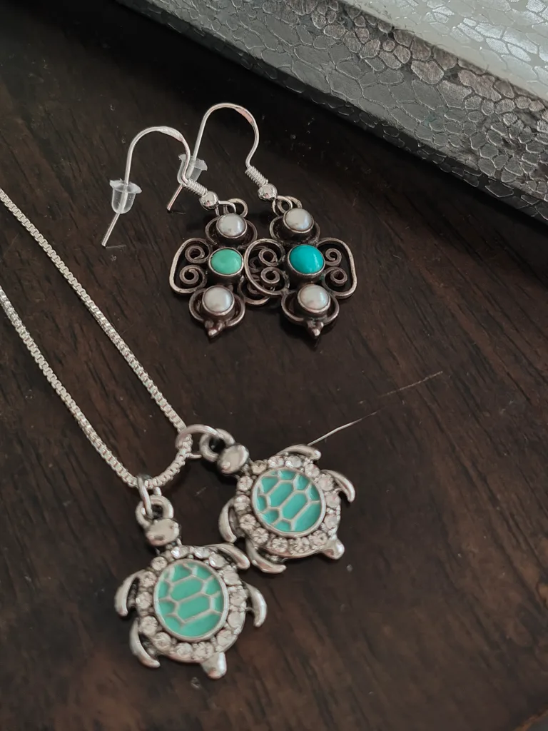 Sterling Silver Earrings - Turquoise and Pearls image indicator(2)