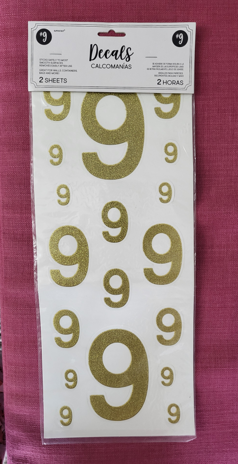 Gold Glitter Number 9 Decals - Two Sheets