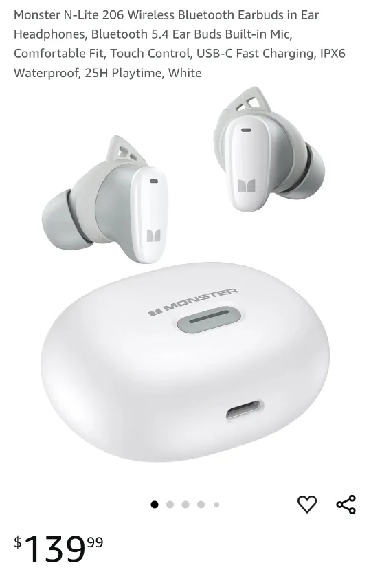 Monster N-Lite 206 Wireless Earbuds - White image indicator(2)