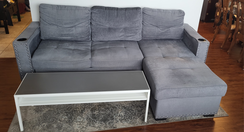 Grey Sectional Sofa with Pull-out Sleeper and Coffee Table