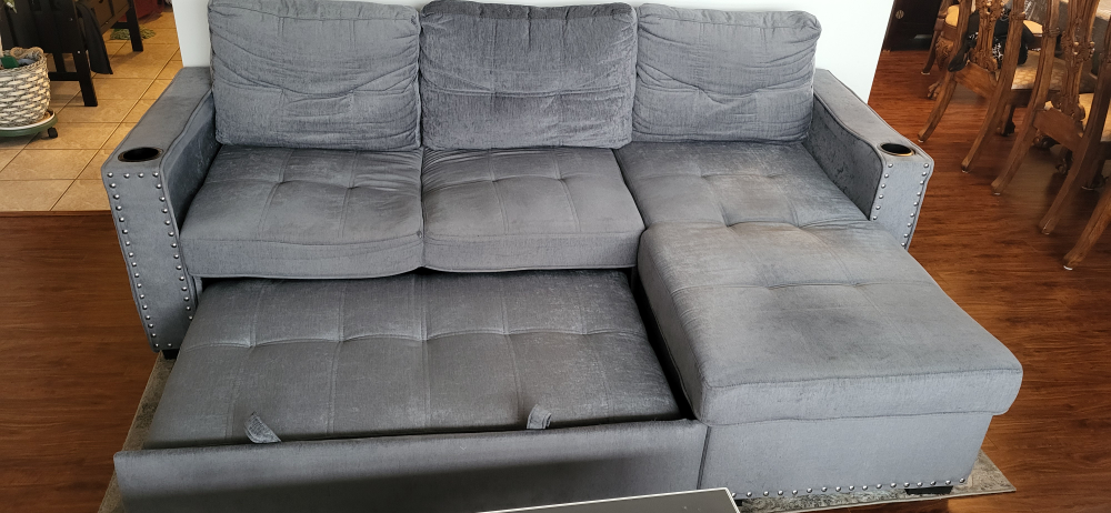 Grey Sectional Sofa with Pull-out Sleeper and Coffee Table - photo 2