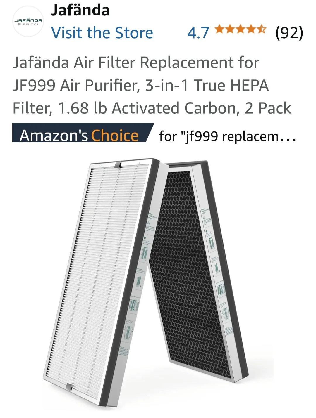 Jafända JF999 Air Purifier REPLACEMENT FILTERS (2-Pack) image indicator(9)