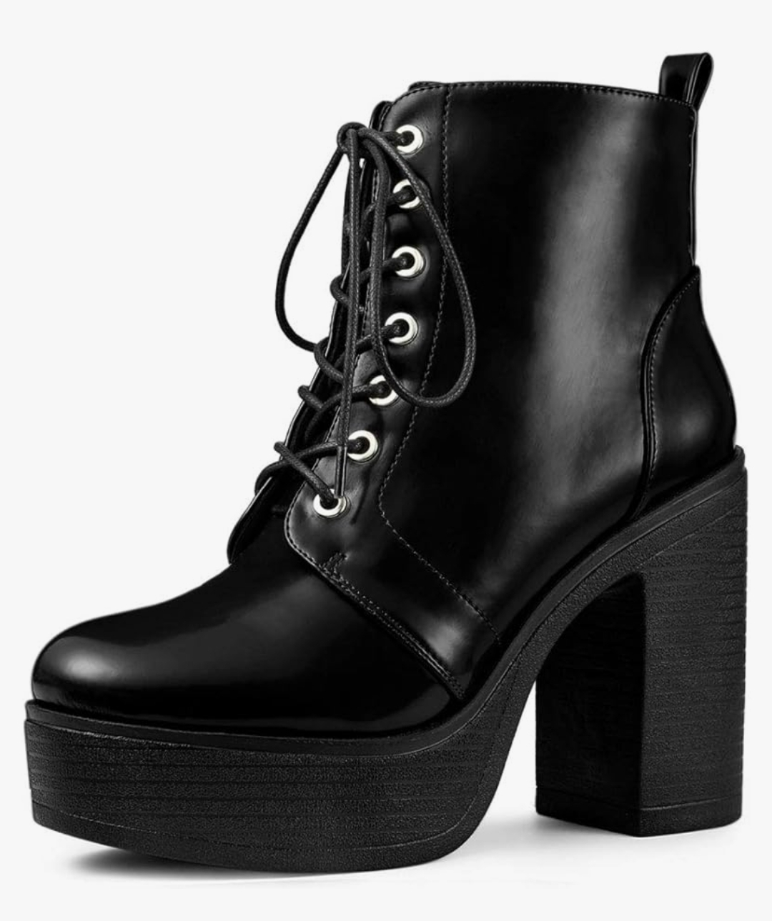 Black Platform Lace-Up Ankle Boots